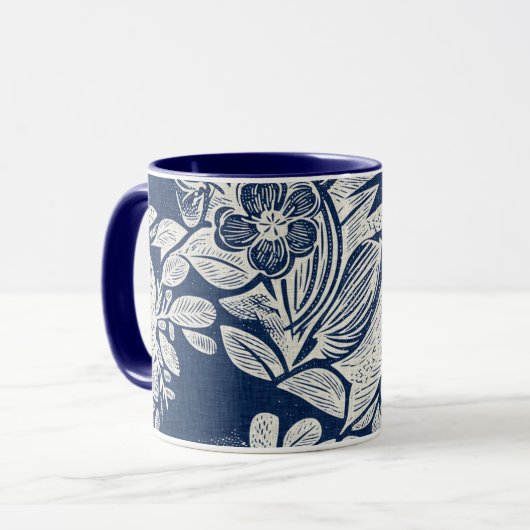 Mug Masculine Navy effet bleu Indigo Floral partout (Devant gauche)