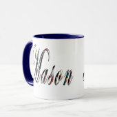 Mug Mason, Nom, Logo, Bleu Combo Café Mug. (Devant gauche)
