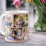 Mug Masonry Grid Soft Pink 8 Photo Collage<br><div class="desc">Tasse à café personnalisée avec une grille en maçonnerie tendance collage photo de vos propres photos. Le design a une couleur arrière - plan de rose douce, que vous pouvez modifier si vous le souhaitez. (cliquez sur "customiser plus loin" ou envoyez-moi un message pour obtenir de l'aide). Le modèle photo...</div>