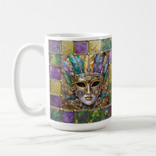 Mug Masque à plumes coloré en céramique et or Mardi Gr