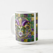 Mug Masque de Jester Mardi Gras Violet Vert Or (Devant gauche)