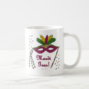 Mug Masque de Mardi Gras Plumes Perles