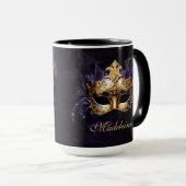 Mug Masque de Mascarade Or Violet Noir Cadeau de Nom M (Devant droit)