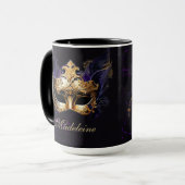 Mug Masque de Mascarade Or Violet Noir Cadeau de Nom M (Devant gauche)