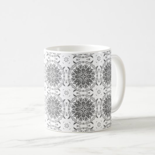 Mug Masque d'ornement de folklore blanc et gris (Devant droit)