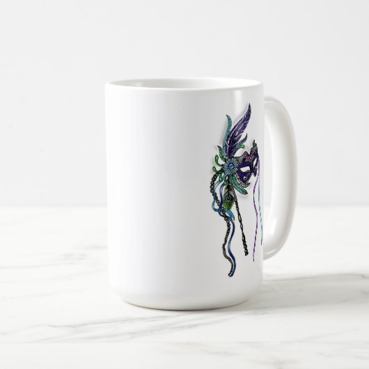 Mug Masque Mardi Gras avec plumes (Devant droit)