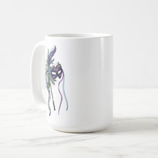 Mug Masque Mardi Gras avec plumes (Devant gauche)