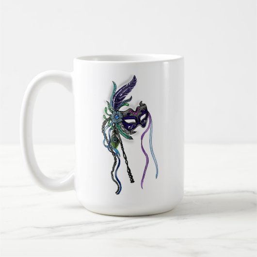 Mug Masque Mardi Gras avec plumes (Gauche)