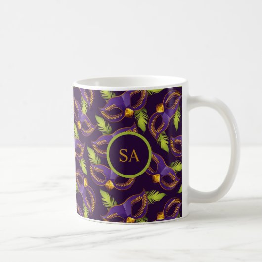 Mug Masque Mardi Gras Gold Vert violet personnalisé (Droite)