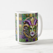 Mug Masque Mardi Gras Jester Vert Or (Devant droit)