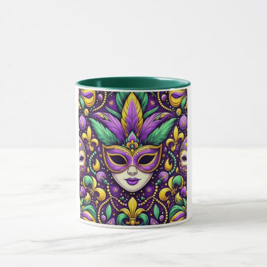 Mug Masque Mardi Gras/perles/fleur de lis (Centre)