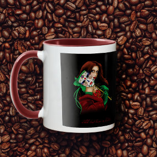 Mug Masque Vénitien Femme Élégante Rouge Vert