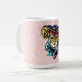 Mug Masquerade Masque sur Dusty Pink Brocade Motif (Devant gauche)