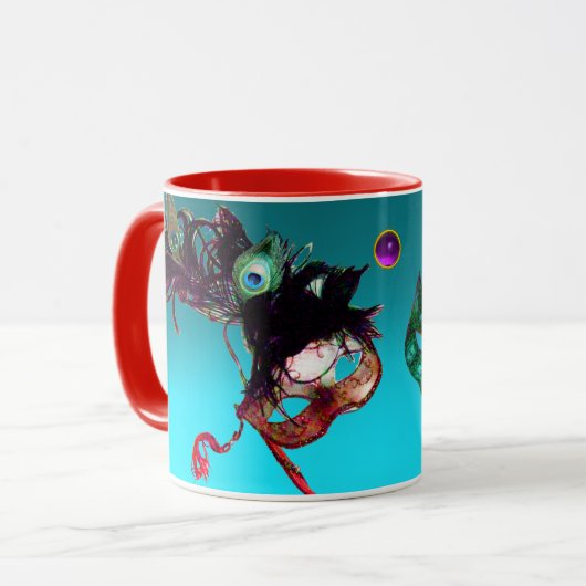 Mug MASQUES DE MASQUERADE DU MARDI GRAS Bleu Gemme (Devant gauche)