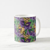 Mug Masques et perles de Mardi Gras violet vert jaune (Devant droit)