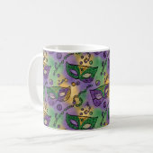 Mug Masques et perles de Mardi Gras violet vert jaune (Devant gauche)