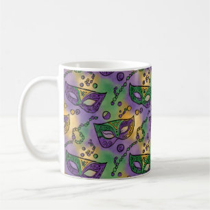Mug Masques et perles de Mardi Gras violet vert jaune