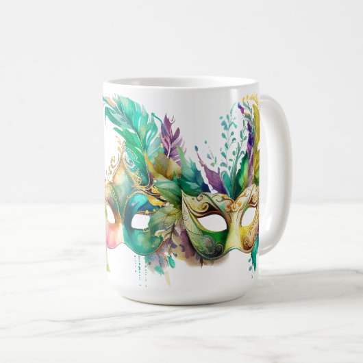 MUG MASQUES MARDI GRAS COLORÉS (Devant droit)