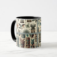 Masques Tiki Tropicaux Vintage et Oiseaux Gris Ver