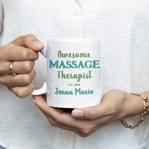 Mug Massage amusant Thérapeute Texte Turquoise Art