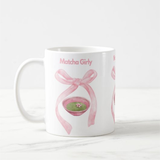 Mug Matcha, Coquette Bow, Pink Bow, Matcha Girl, Mat (Gauche)