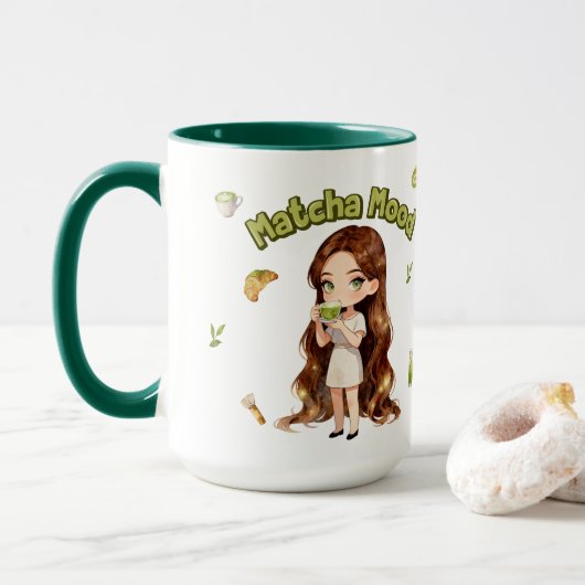 Mug Matcha Mood Aesthetic Design Cute Green Tea Vibes (Avec donut)