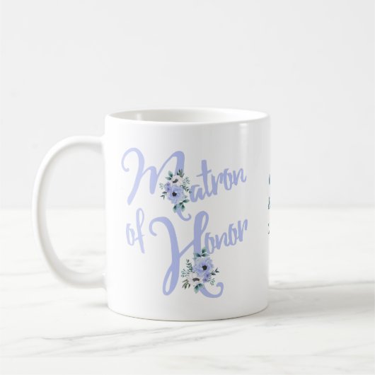 Mug Matron d'honneur Floral Letter Dusty Blue Custom (Gauche)
