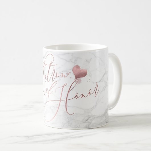 Mug Matron d'honneur/Marbre+Faux Rose Script or (Devant droit)
