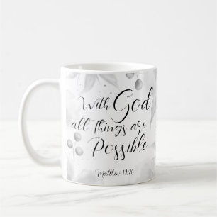 Mug Matthieu 19:26 Moderne Noir Blanc Aquarelle Floral