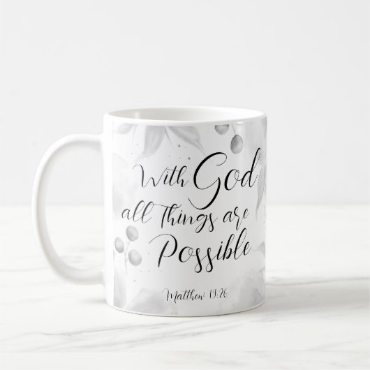 Mug Matthieu 19:26 Moderne Noir Blanc Aquarelle Floral (Gauche)
