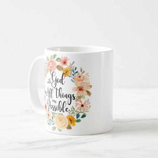 Mug Matthieu 19:26 Possible avec Dieu Écriture Florale (Devant gauche)