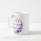 Mug Matthieu 19:26 Possible avec Dieu Floral Pourpre (Devant gauche)