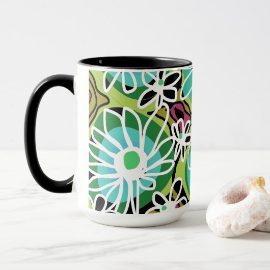 Mug Mazipoodles Love Flowers - Vert Turquoise Blanc No (Avec donut)