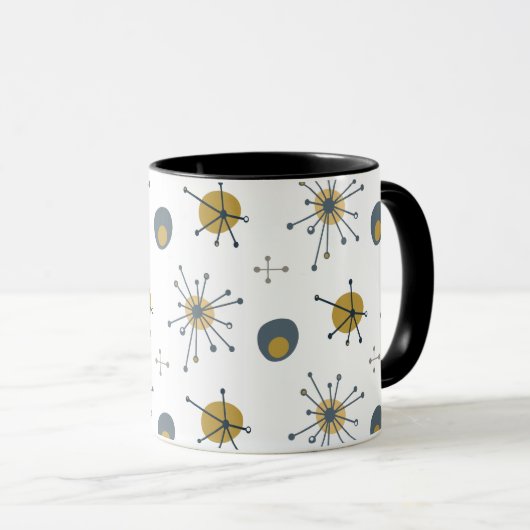 Mug MCM atomique Starburst Motif Navy, moutarde, gris (Devant droit)