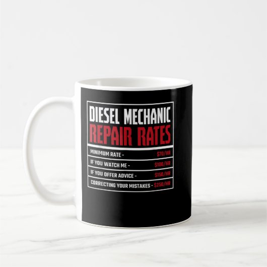 Mug Mécanicien diesel, Tarifs de réparation (Gauche)