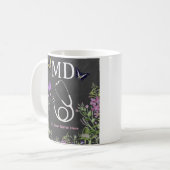 Mug Médecin MD Stéthoscope Floral Personnalisé (Devant gauche)