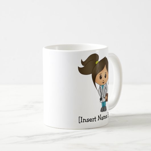 Mug Médecin mignon personnalisé, femelle de brune (Devant droit)