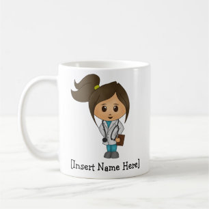 Mug Médecin mignon personnalisé, femelle de brune