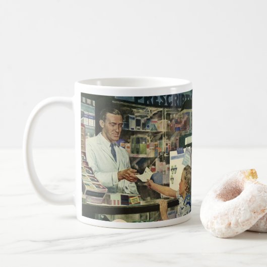 Mug Médecine vintage, pharmacienne et fille en pharmac (Avec donut)