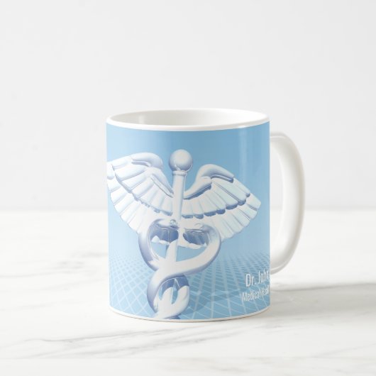 Mug Médicale blanc 3D Caduceus Blue Design (Devant droit)