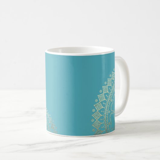 Mug Méditation Yoga Instructeur Vert Bleu Or Mandala (Devant droit)