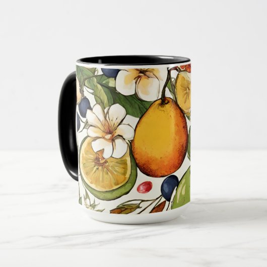Mug Mediterranean Limes, Lemons and Flowers. Painted (Devant gauche)