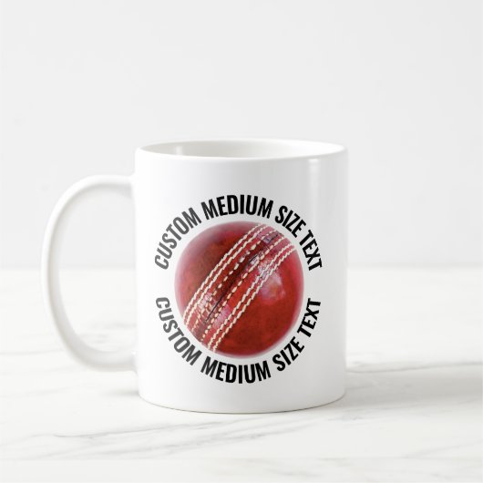 Mug Medium Personalized Text Cricket Ball 11oz. Custom (Gauche)