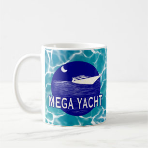 Mug Mega Yacht dans la mer bleue Eau de nuit