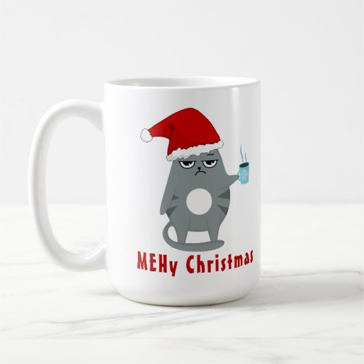 Mug MEHy (MEH) Noël Drôle Père Noël Chat avec (Gauche)