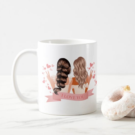 Mug Meilleur Amis Pour Le Blonde Et Brunette Aquarelle (Avec donut)