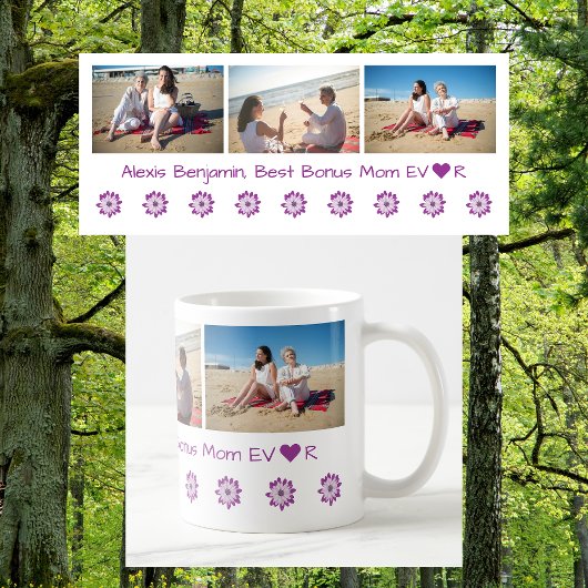 Mug Meilleur Bonus Maman Ever, avec Coeur. Nom + 3 pho
