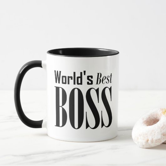 Mug Meilleur Boss du monde, Audacieuse Typographie Noi (Avec donut)