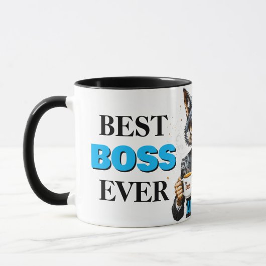 Mug Meilleur Boss Ever Wolf avec café et devis (Gauche)