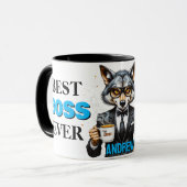 Mug Meilleur Boss Ever Wolf avec café et devis (Devant gauche)